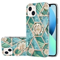 Husă TPU iPhone 15 - Marble Pattern IMD cu Suport pentru Inel - Verde