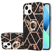 Husă TPU iPhone 15 Plus - Marble Pattern IMD cu Suport pentru Inel