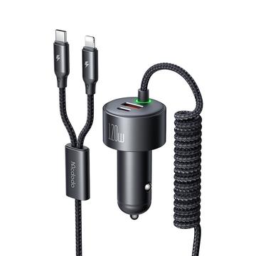 Mcdodo CC-037 Încărcător auto cu două porturi de 120W cu cabluri USB-C și Lightning - negru