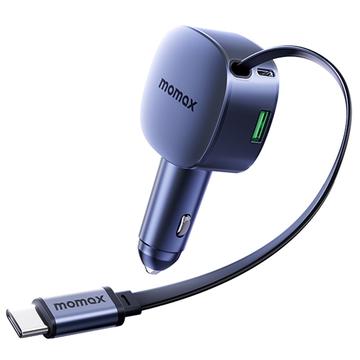 Încărcător auto Momax 60W cu cablu USB-C retractabil - Gri închis