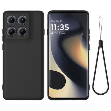 Husă din silicon lichid Motorola Edge (2025) cu curea de mana - negru