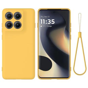 Husă din silicon lichid Motorola Edge (2025) cu curea de mana - Galben