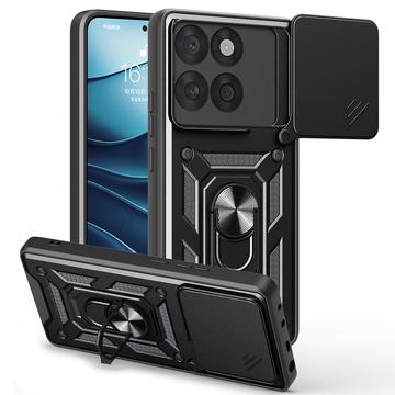 Husă Hibridă Motorola Edge 60 Fusion cu Inel Rotativ cu Ecran pentru Cameră - Negru