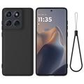 Husă din silicon lichid Motorola Edge 60 Pro cu curea de mana - negru
