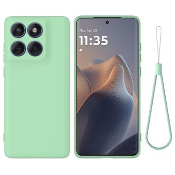 Husă din silicon lichid Motorola Edge 60 Pro cu curea de mana - verde