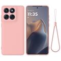Husă din silicon lichid Motorola Edge 60 Pro cu curea de mana - Roz