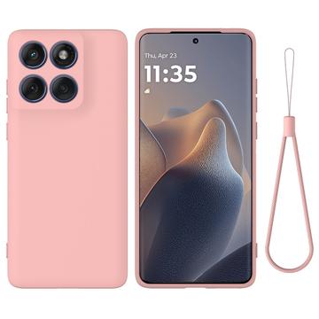 Husă din silicon lichid Motorola Edge 60 Pro cu curea de mana - Roz