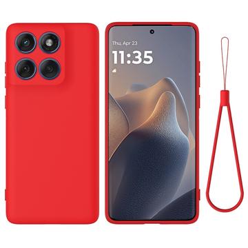 Husă din silicon lichid Motorola Edge 60 Pro cu curea de mana - Roșu