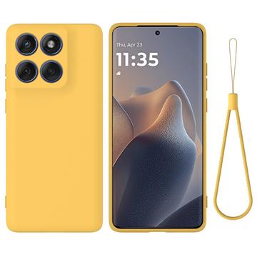 Husă din silicon lichid Motorola Edge 60 Pro cu curea de mana - Galben