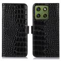 Husă Piele Portofel cu RFID Motorola Edge 70 - Crocodile - Negru
