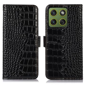 Husă Piele Portofel cu RFID Motorola Edge 70 - Crocodile - Negru