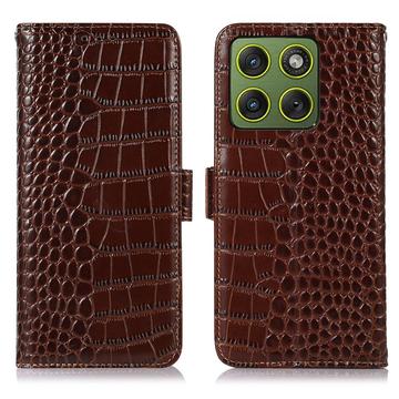 Husă Piele Portofel cu RFID Motorola Edge 70 - Crocodile - Maro