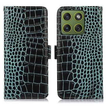 Husă Piele Portofel cu RFID Motorola Edge 70 - Crocodile - Verde