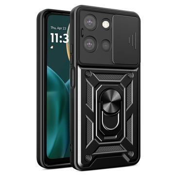 Husă Hibridă Motorola Moto G (2025) cu Inel Rotativ cu Ecran pentru Cameră - Negru