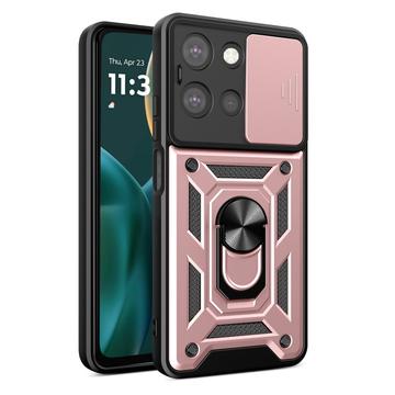 Husă Hibridă Motorola Moto G (2025) cu Inel Rotativ cu Ecran pentru Cameră - Auriu Roze