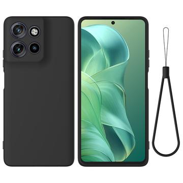 Husă din silicon lichid Motorola Moto G Power (2025) cu curea de mana - negru