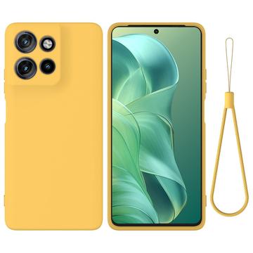 Husă din silicon lichid Motorola Moto G Power (2025) cu curea de mana - Galben