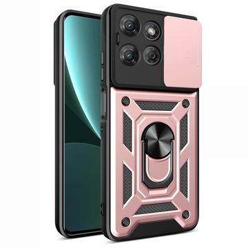 Husă Hibridă Motorola Moto G Power (2025) cu Inel Rotativ cu Ecran pentru Cameră - Auriu Roze