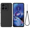 Husă din silicon lichid Motorola Moto G Stylus 5G (2025) cu curea de mana - negru
