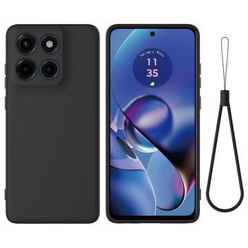 Husă din silicon lichid Motorola Moto G Stylus 5G (2025) cu curea de mana - negru