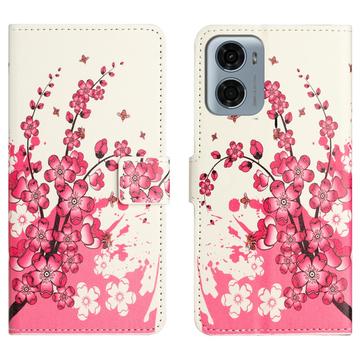 Husă Portofel Motorola Moto G05/E15 - Style - Flori Roz