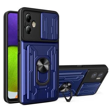 Husă Hibridă Motorola Moto G14 cu Inel Rotativ cu Ecran pentru Cameră - Albastru