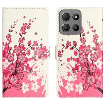 Husă Portofel Motorola Moto G15/G15 Power - Style - Flori Roz