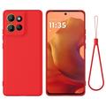 Husă din silicon lichid Motorola Moto G17 Power/G17/G15 cu curea de mana - Roșu
