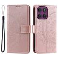 Husă tip portofel cu curea de mână Motorola Moto G37 Power Mandala - roz