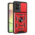 Husă Hibridă Motorola Moto G55 cu Inel Rotativ cu Ecran pentru Cameră - Roșu