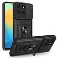 Husă Hibridă Motorola Moto G56 cu Inel Rotativ cu Ecran pentru Cameră - Negru