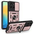 Husă Hibridă Motorola Moto G56 cu Inel Rotativ cu Ecran pentru Cameră - Auriu Roze