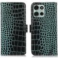 Husă Piele Portofel cu RFID Motorola Moto G75 - Crocodile - Verde
