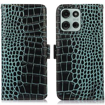 Husă Piele Portofel cu RFID Motorola Moto G75 - Crocodile - Verde