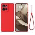 Husă din silicon lichid Motorola Moto G75 cu curea de mana - Roșu