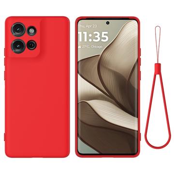 Husă din silicon lichid Motorola Moto G75 cu curea de mana - Roșu