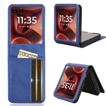 Husă stil fibră de carbon cu sloturi pentru carduri Motorola Razr 60 Ultra FlexCard - albastru