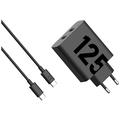Încărcător de perete Motorola TurboPower 125W USB-C dublu cu cablu USB-C - Negru