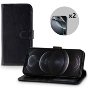 Husă de portofel din piele MyTPhone CardMate pentru iPhone 12/12 Pro - negru