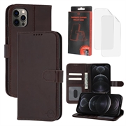 Husă de portofel din piele MyTPhone CardMate pentru iPhone 12/12 Pro - maro închis