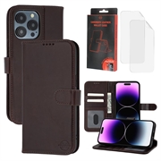 Husă de portofel din piele MyTPhone CardMate pentru iPhone 14 Pro - maro închis