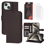 Husă de portofel din piele MyTPhone CardMate pentru iPhone 15 - maro închis