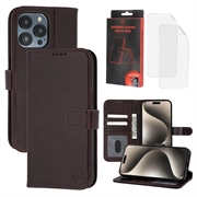 Husă de portofel din piele MyTPhone CardMate pentru iPhone 15 Pro Max - maro închis