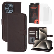 Husă de portofel din piele MyTPhone CardMate pentru iPhone 15 Pro - maro închis