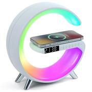 N69 Multifuncțional APP Control 15W Wireless Charger Bluetooth Speaker Clock Atmosphere Light , EU Plug - Alb