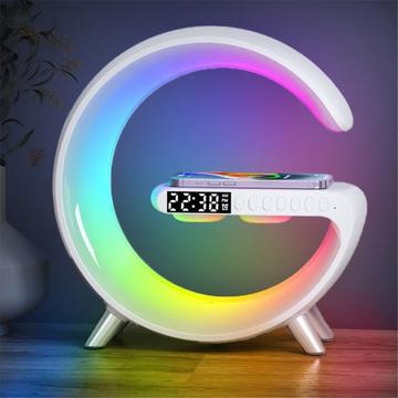 N69 Multifuncțional APP Control 15W Wireless Charger Bluetooth Speaker Clock Atmosphere Light , EU Plug - Alb