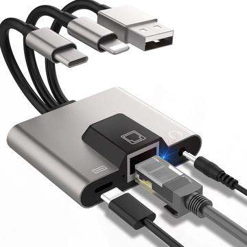 NK-1056S Adaptor Ethernet 3 în 1 - USB-C, USB-A și Lightning - 10cm