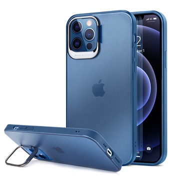 Husă Hibridă iPhone 12 Pro Max cu Suport Ascuns - Albastru / Transparent