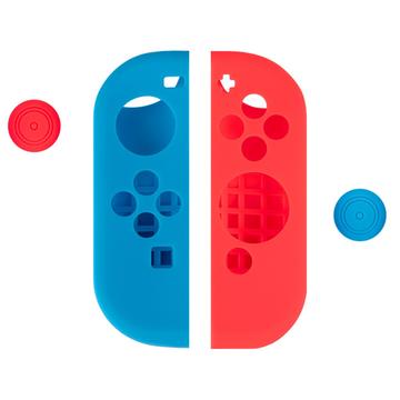 Carcasă din silicon pentru controler Nintendo Switch cu capace de prindere pentru degetul mare - roșu / albastru