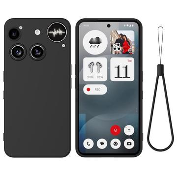 Husă din silicon lichid Nothing Phone (3) cu curea de mana - negru